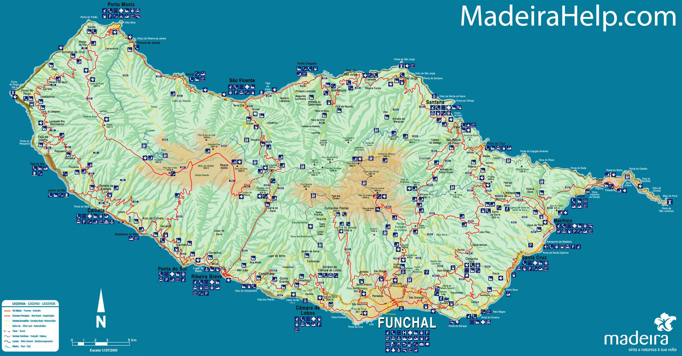 Mapa de carreteras de Madeira - Portugal